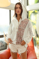 BiBi Ivory Slub Jersey with Lace Combo Buttoned Hoodie Top