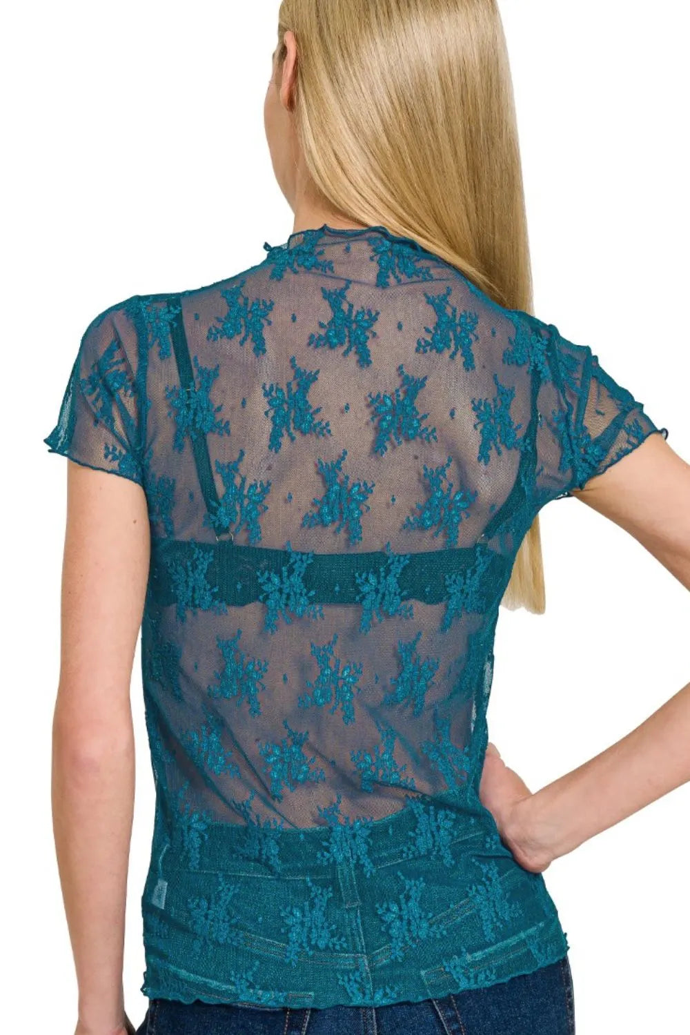 Zenana Lace See-through Layering Short Sleeve Top