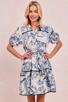 BiBi Navy Woven Vintage Printed Tiered Dress