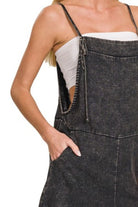 Zenana Ash Black Washed Linen Knot Strap Rompers