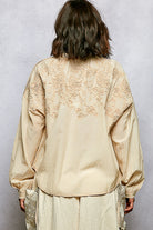 POL Almond Embroidery Button Down Long Sleeve Bohemian Washed Shirt