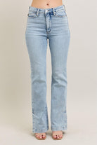 Judy Blue Light Washed Tummy Control Vintage Wash Side Slit Slim Boot Jeans Light