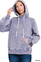 Zenana Marlin Acid Wash Fleece Hoodie with Kangaroo Pocket