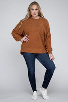 Zenana Plus Size Brushed Melange Drop Shoulder Sweater ZENANA