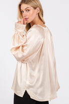 SAGE + FIG Champagne Notched Long Sleeve Blouse Trendsi