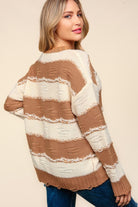 Haptics Striped Contrast Distressed Sweater Trendsi