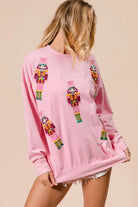 BiBi Light Pink Sequin Nutcrackers Embroidery Christmas Sweatshirt