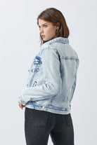 RISEN Button Up Acid Washed Denim Jacket Trendsi