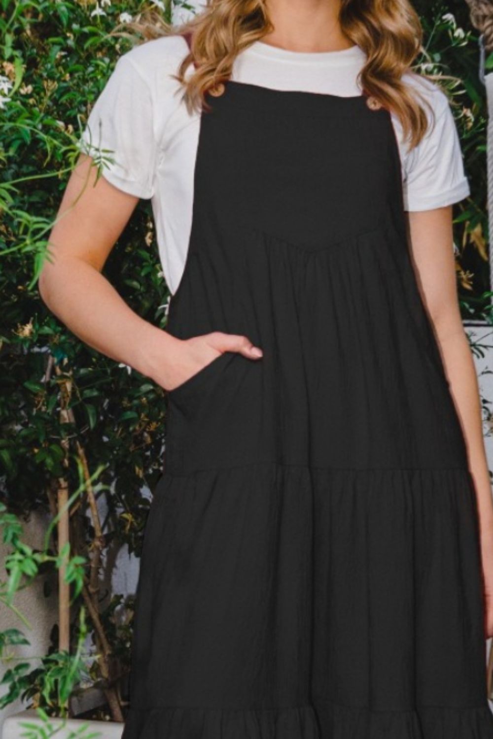 ODDI Black Overall Sleeveless Tiered Midi Dress Trendsi