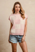 BiBi Blush & Ivory Checker With Stripes Pattern Sleeveless Sweater