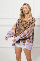 BiBi Leopard and Stripe Lavender Mixed Top