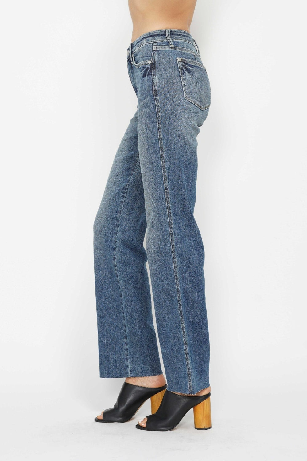 Judy Blue Tummy Control Medium Washed Straight Jeans With Raw Hem Jeans