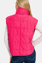 Zenana Hot Pink Zip Up Cropped Puffer Vest with Pockets Trendsi