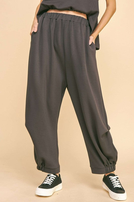 Davi & Dani Charcoal Drawstring Hem Round Neck Tank and Pants Set Loungewear Set