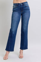 Judy Blue Medium Washed Side Seam Detail Straight Jeans with Pockets Medium Jeans