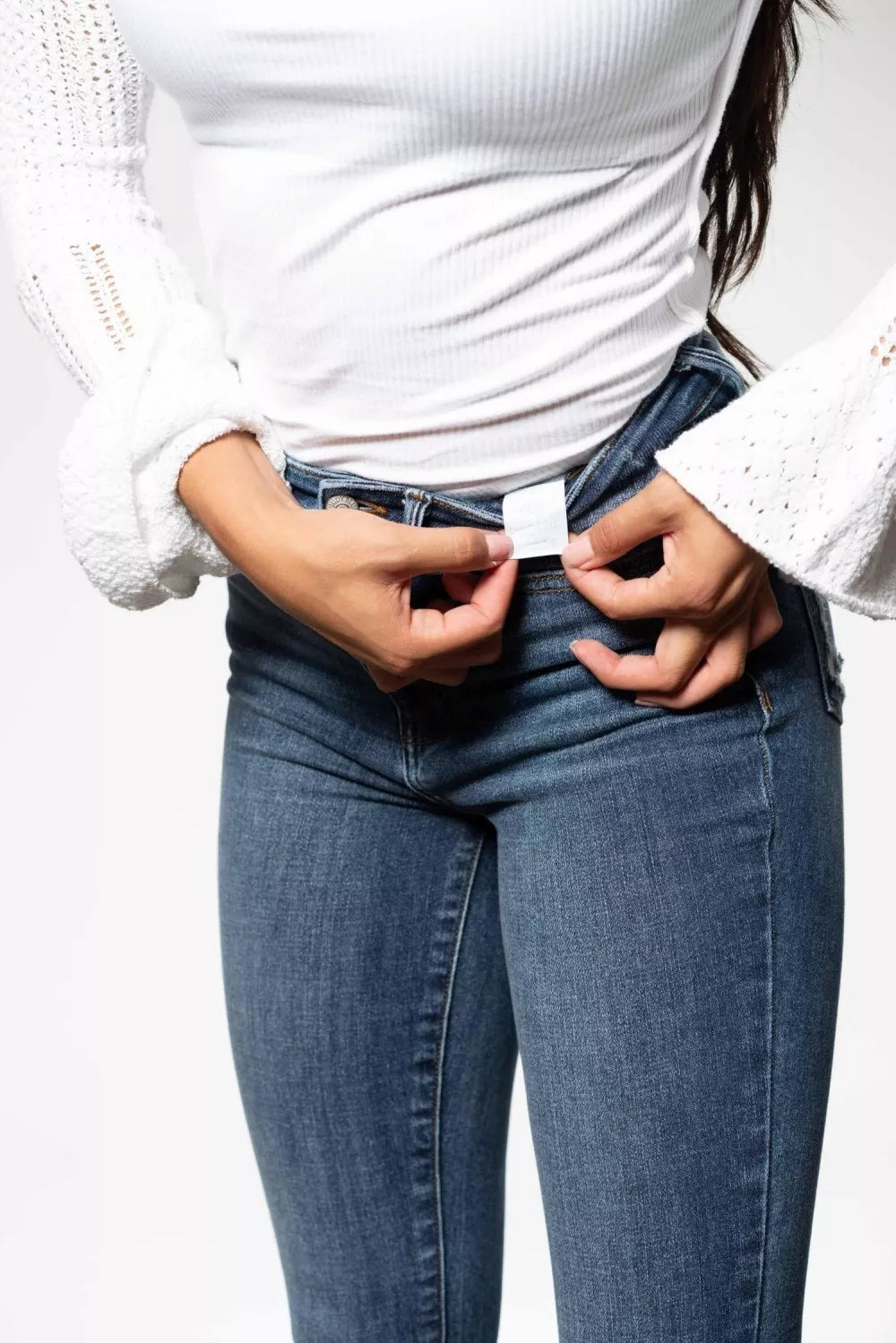 Judy Blue Medium Washed High Waist Skinny Jeans with Destroy & Shark Bit Hem