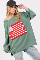 SAGE + FIG Teal American Flag Patch Drop Shoulder T-Shirt Trendsi