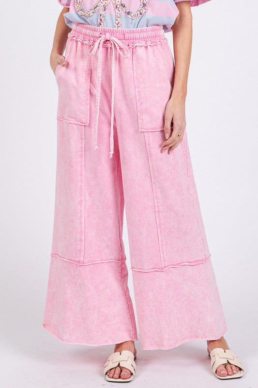 SAGE + FIG Pink Mineral Washed Terry Wide Leg Pants Pink