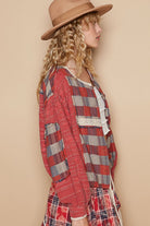 POL Red Multi Round Neck Long Sleeve Plaid Shirt Trendsi