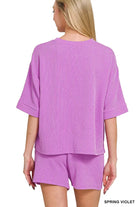 Zenana Raised Rib Short Sleeve Tee and Drawstring Shorts Set