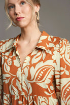 Umgee Rust Floral Tiered Midi Dress