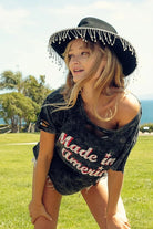 BiBi Laser Cut Mineral Washed Made in America Print Top
