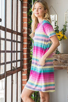 Heimish Pink Multi Color Striped Short Sleeve Mini Dress