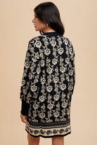 Annie Wear Floral Jacquard Round Neck Sweater Dress in Black Dresses