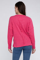 Zenana 4 Colors- Ribbed Brushed Melange Hacci Sweater with a Pocket Shirts & Tops