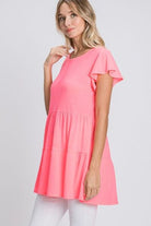 Heimish Pink Tiered Round Neck Ruffle Sleeve Top Plus Size