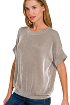 Zenana Brown Corded Rib Short Sleeve T-Shirt BROWN