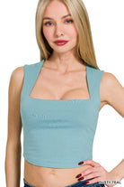 Zenana Dusty Teal Double Layered Square Neck Cropped Tank Top DUSTY TEAL