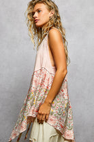 POL Blush Pink Round Neck Ribbed Tank with Woven Print Patch