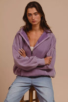 BiBi Periwinkle Stitch Detailed Elastic Hem Half Zip Fleece Hoodie PERIWINKLE