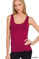 Zenana Cabernet Seamless Tank Top With Built In Bra
