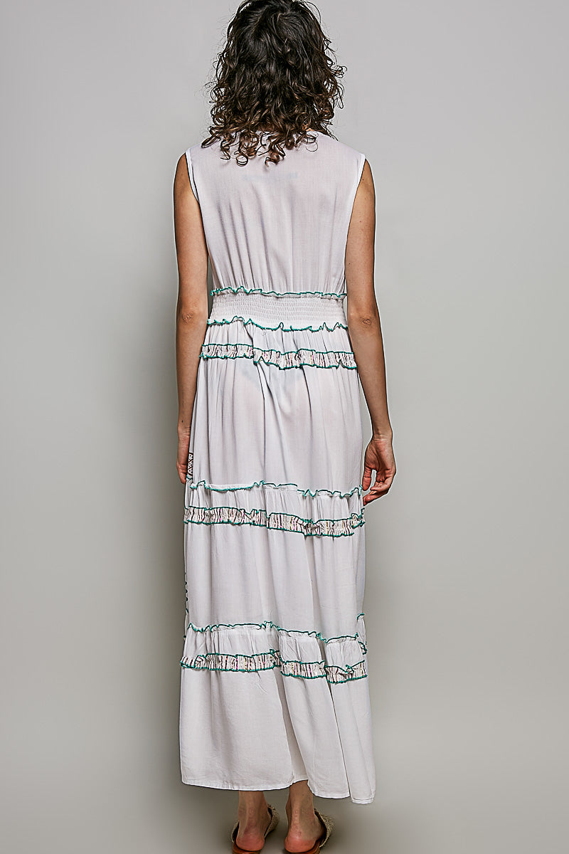 POL Floral Printed Sleeveless Tiered Dress with Smocked Waistband