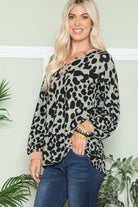 Celeste Olive Leopard V-Neck Long Sleeve Blouse Shirts & Tops