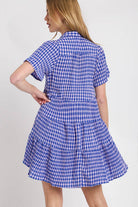 Umgee Gingham Tiered Button Detail Short Sleeve Dress