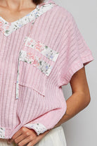 POL Short Sleeve Hooded Top with Back-Open & Pearl Details