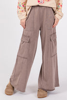 SAGE + FIG Charcoal Knit Terry Mineral Wash Wide Leg Pants Charcoal Trendsi