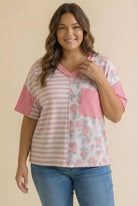 Haptics So Rosy Mixed Print V-Neck Top