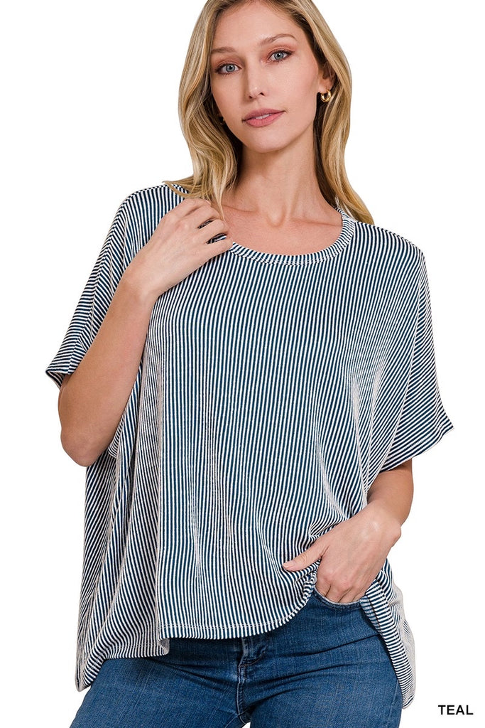 Zenana Ribbed Oversized Top Teal Ruby Idol Apparel