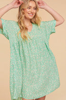 Haptics Everyday Mint Ditzy Floral Woven Dolman V Neck Dress Haptics