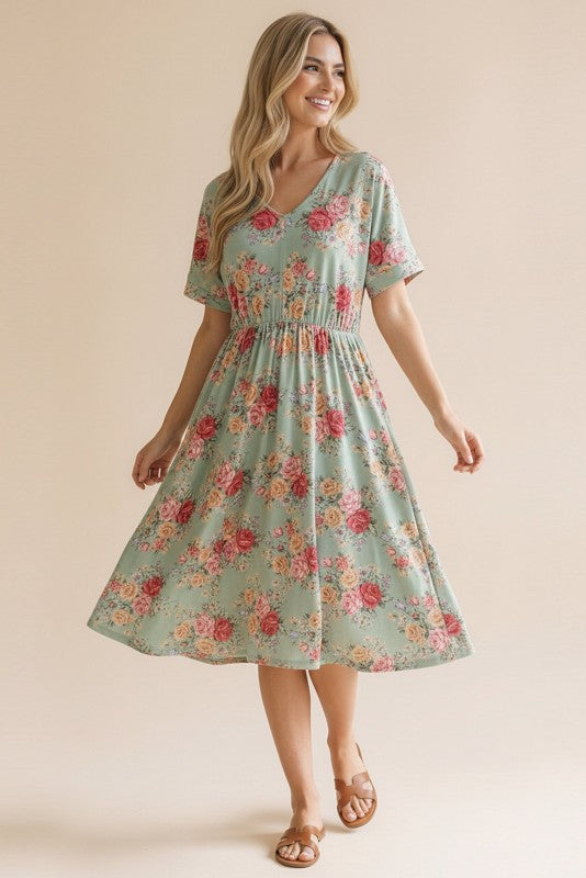 Haptics Sage Floral Midi Dress