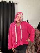 POL Fuchsia Cable Knit Hooded Chenille Oversized Sweater Trendsi