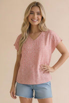Haptics Coral Bloom Floral Stripe V-Neck Top