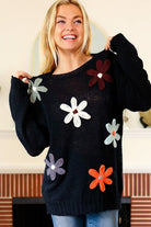 Haptics Eyes On You Black Flower Patch Oversized Knit Sweater Haptics