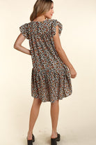 Haptics Taupe Leopard Print Tiered Ruffle Sleeve Woven Dress Haptics