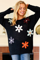 Haptics Eyes On You Black Flower Patch Oversized Knit Sweater Haptics