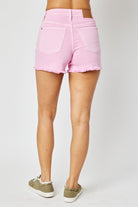 Judy Blue Pink Mid Rise Fray Hem Shorts Ruby Idol Apparel